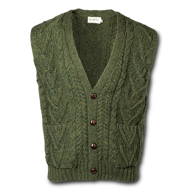 Aran Knit Vest- Green - Creative Irish Gifts