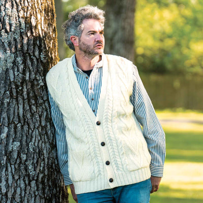 Men's Aran Wool Shawl Collar Cardigan - Oatmeal Cardigans by Creative Irish Gifts