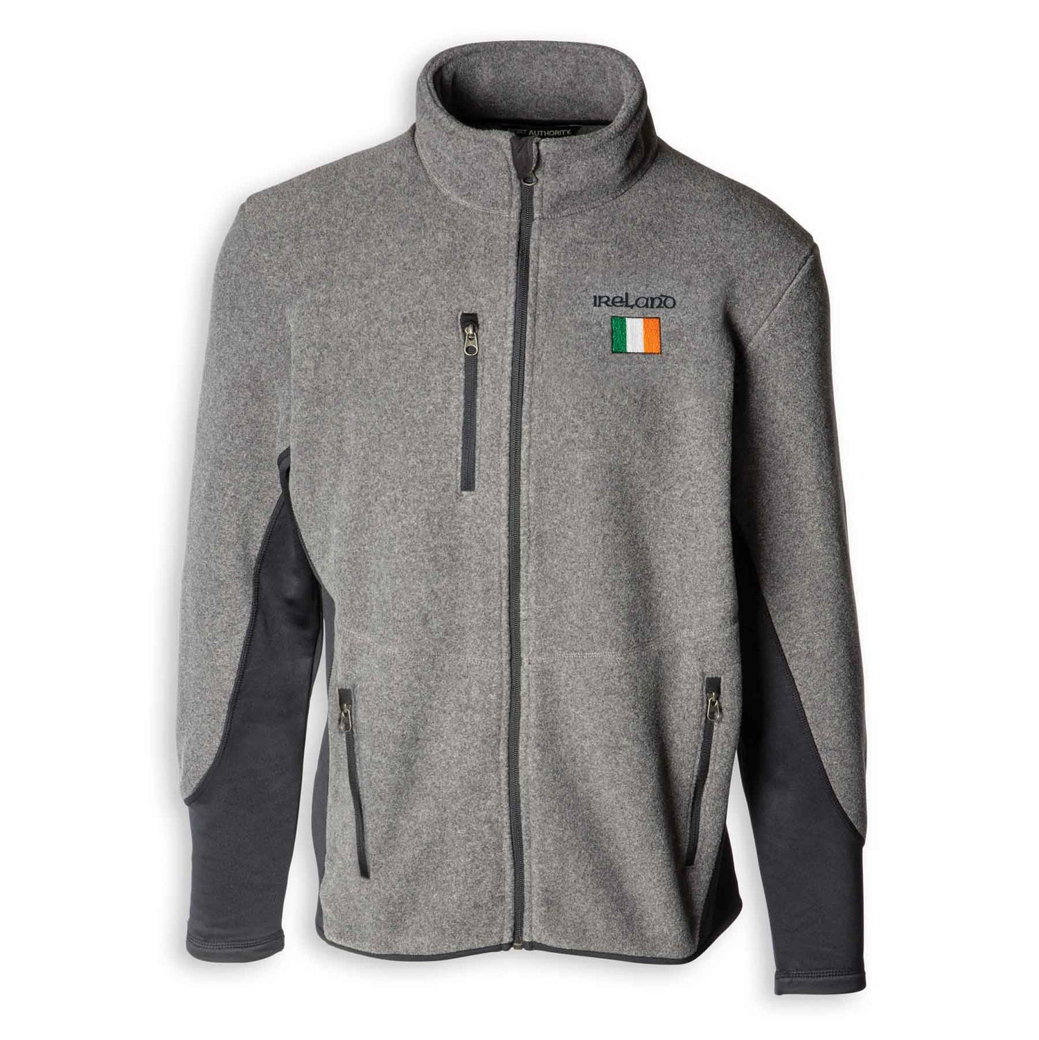 Gray Men's ZipUp Fleece Jacket with Irish Flag Detail Creative Irish