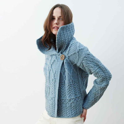 Patchwork Aran Knit Cardigan, Denim Blue - Creative Irish Gifts