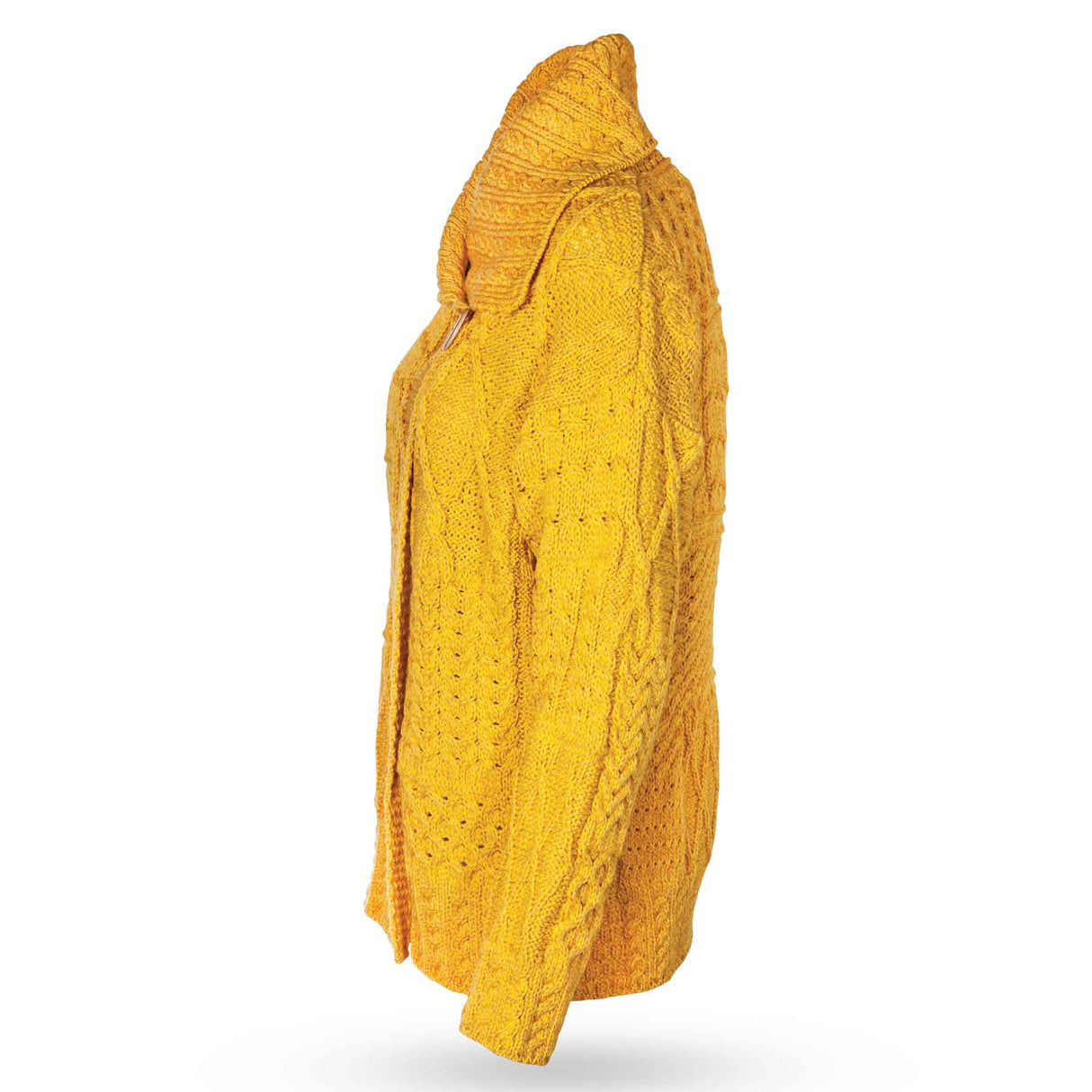 Aran Knit Patchwork Cardigan - Mustard Yellow - Creative Irish Gifts