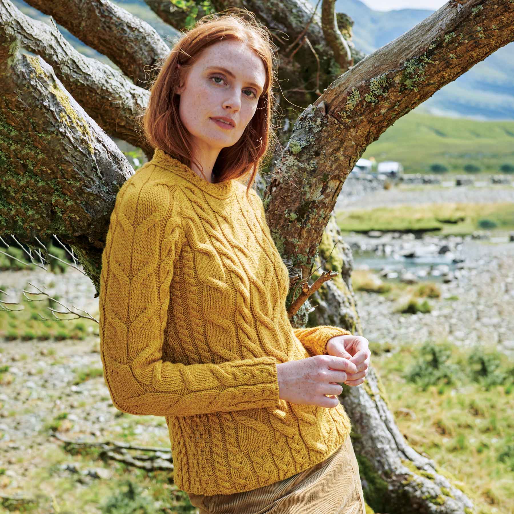 Mustard yellow cable knit sweater store