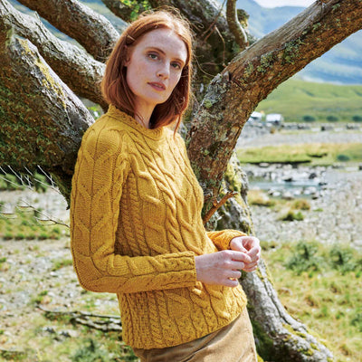 Supersoft Cabled Raglan Aran Knit Sweater, Mustard Yellow - Creative Irish Gifts