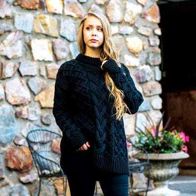 Oversized Aran Knit Sweater, Black - Creative Irish Gifts