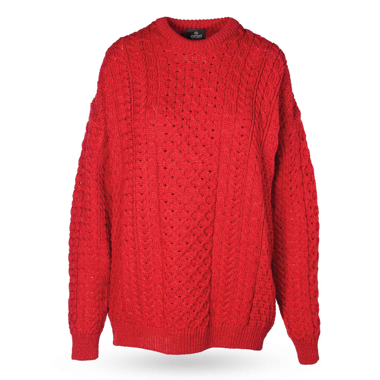 Classic Aran Knit Crewneck Sweater, Red - Creative Irish Gifts