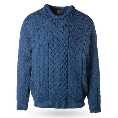 Classic Aran Knit Crewneck Sweater- Navy - Creative Irish Gifts