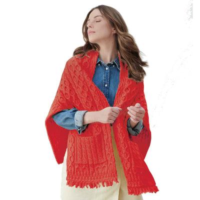 Throw Over Aran Knit Shawl Wrap- Berry - Creative Irish Gifts