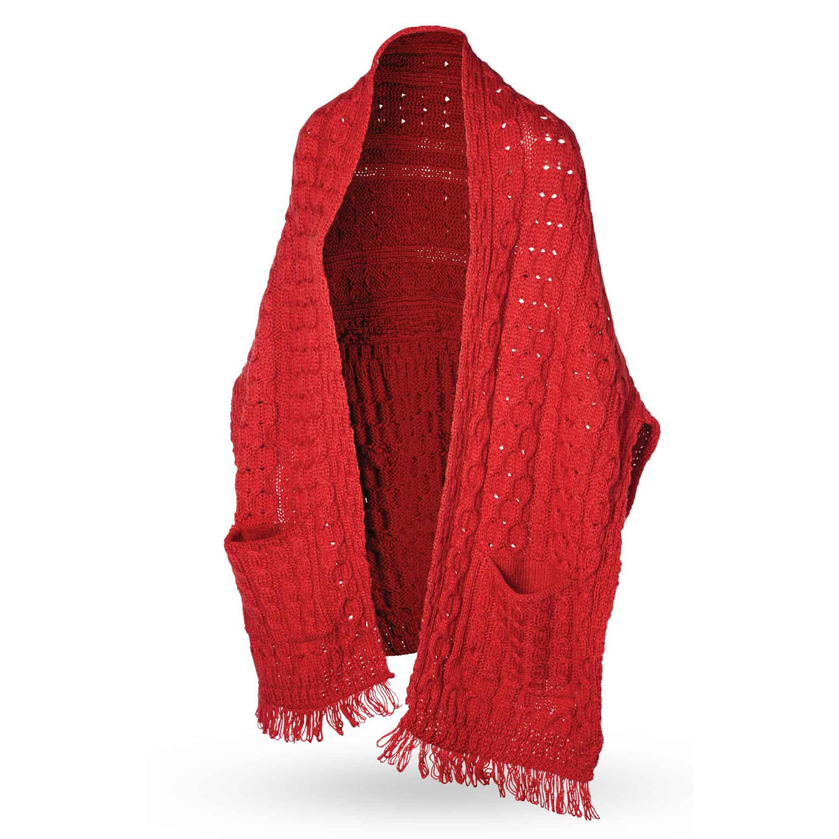 Throw Over Aran Knit Shawl Wrap- Berry - Creative Irish Gifts