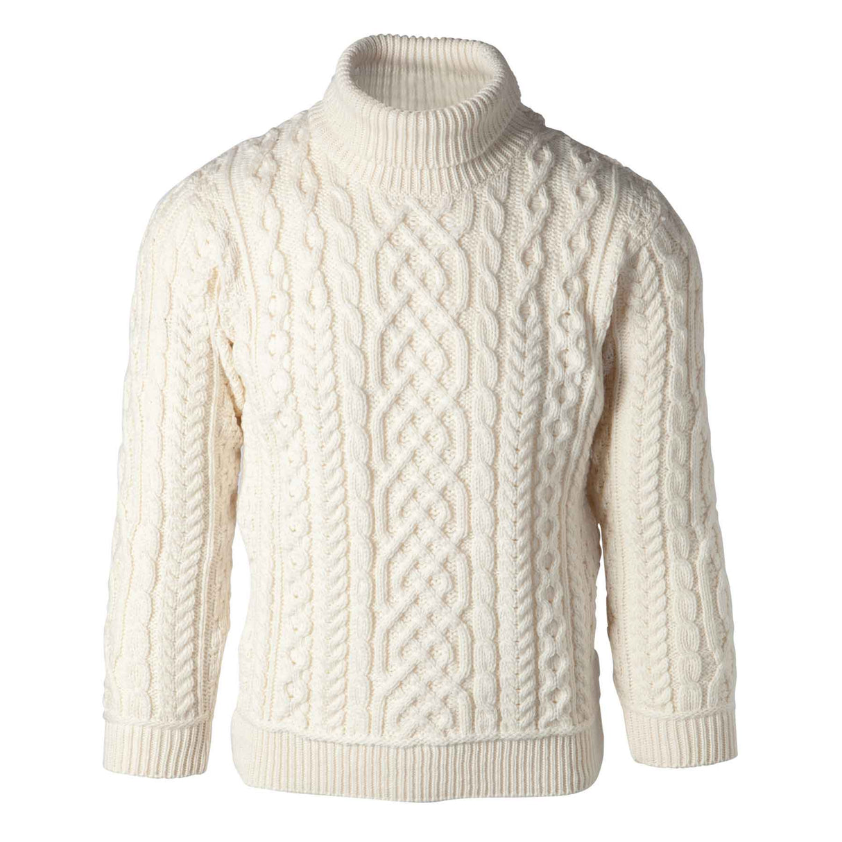 Turtleneck Aran Knit Sweater- Cream - Main Image