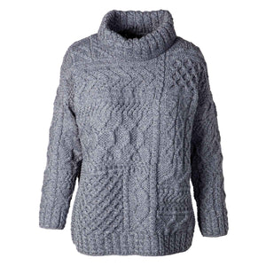 Oversized Patchwork Aran Knit Sweater, Denim Blue - Creative Irish Gifts