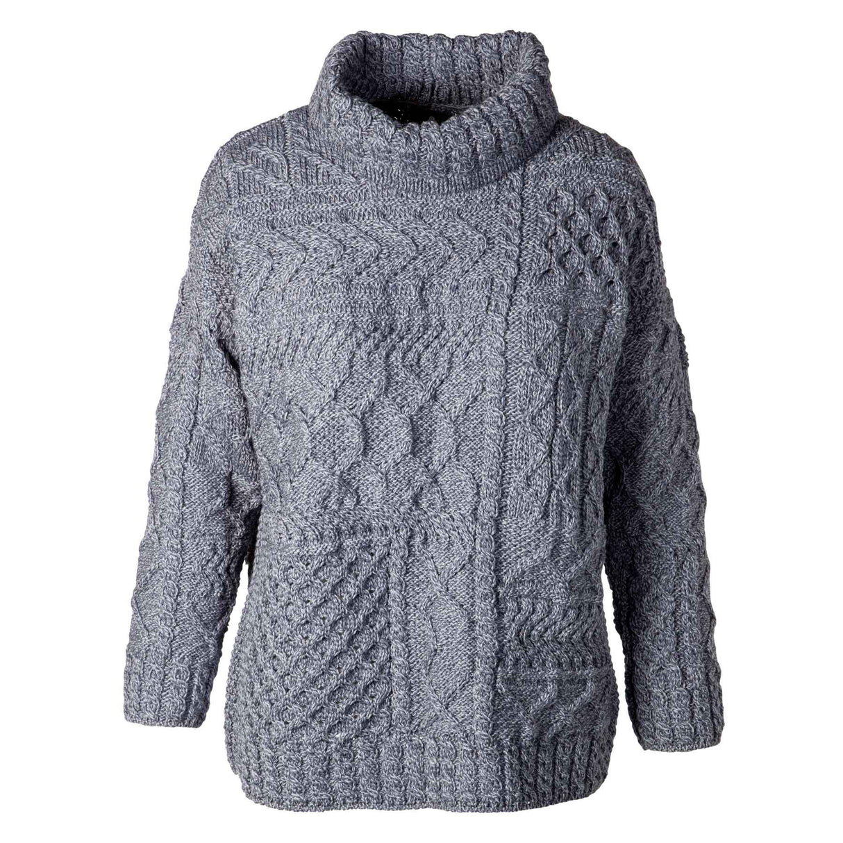 Oversized Patchwork Aran Knit Sweater- Denim Blue – Creative Irish Gifts