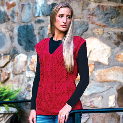 Aran Knit Sweater Vest, Red - Creative Irish Gifts