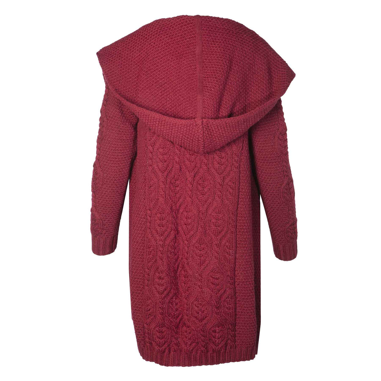 Hooded Aran Knit Long Cardigan- Berry - Creative Irish Gifts