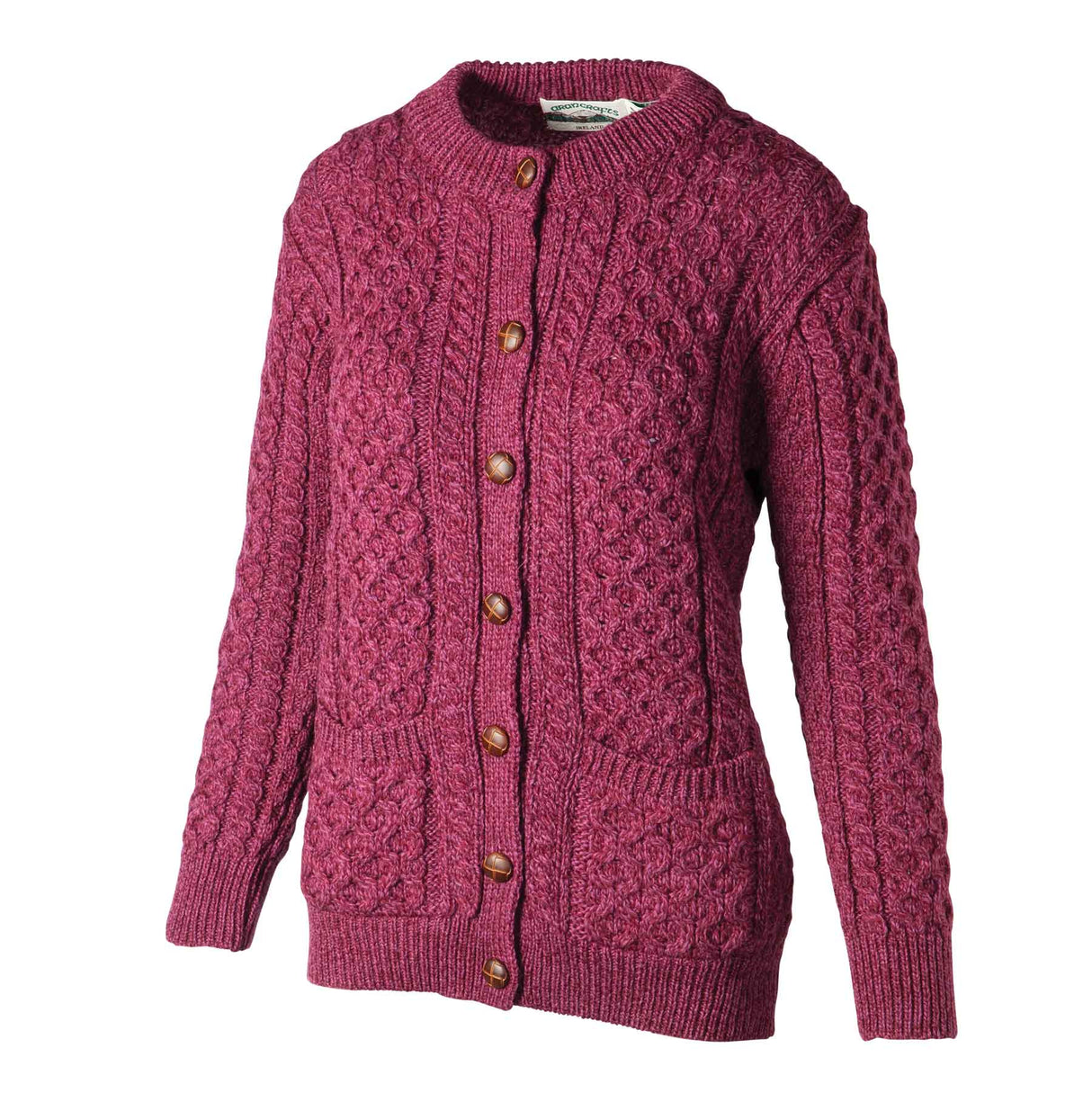 Leather Button Aran Knit Cardigan, Purple Marl - Creative Irish Gifts