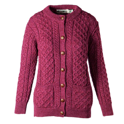 Leather Button Aran Knit Cardigan, Purple Marl - Creative Irish Gifts