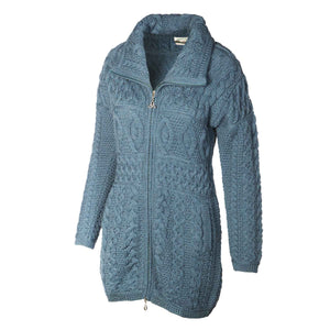 Zip Up Aran Knit Coat- Peacock - Creative Irish Gifts
