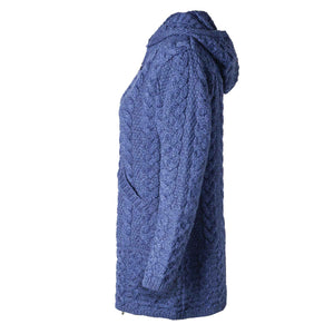 Zip Up Hooded Aran Knit Jacket, Marl Blue - Creative Irish Gifts