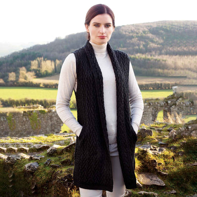 Aran Knit Long Vest, Charcoal Mix - Creative Irish Gifts