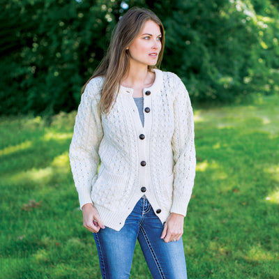 Classic Women's Aran Wool Cardigan - Creative Irish Gifts