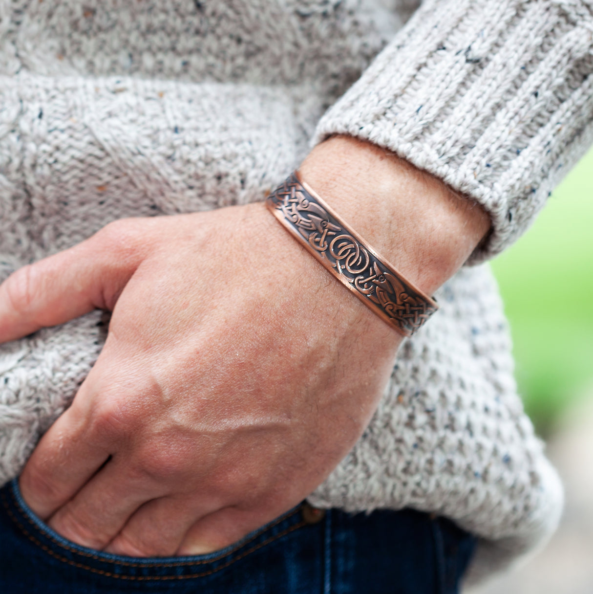 Connemara Marble Celtic Knotwork Copper Bangle-Creative Irish gift