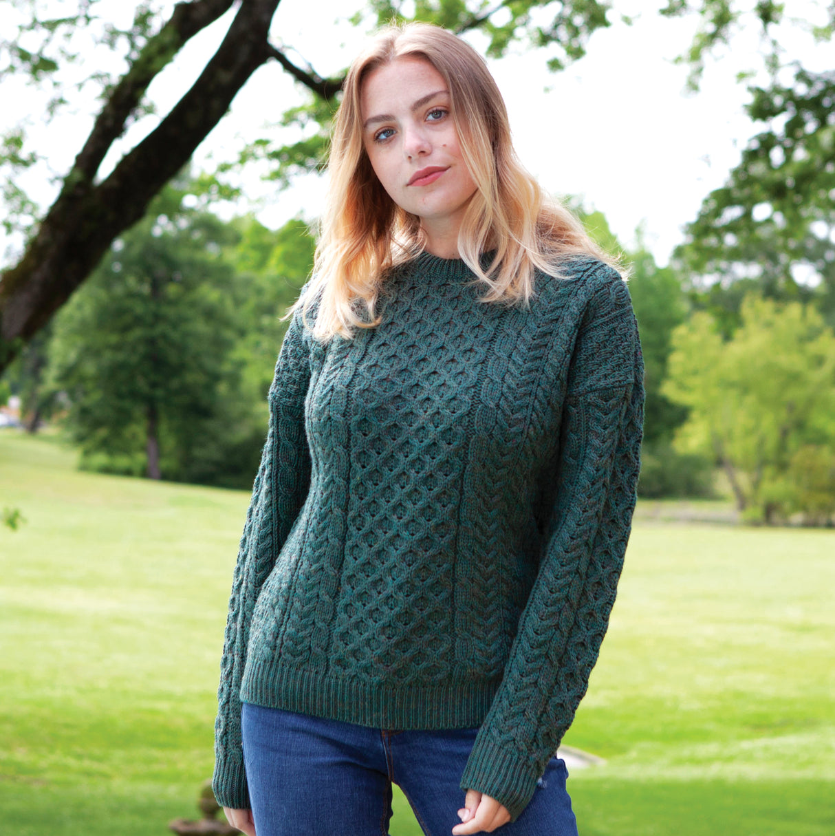 Unisex Aran Wool Crew Neck Sweater - Creative Irish Gifts
