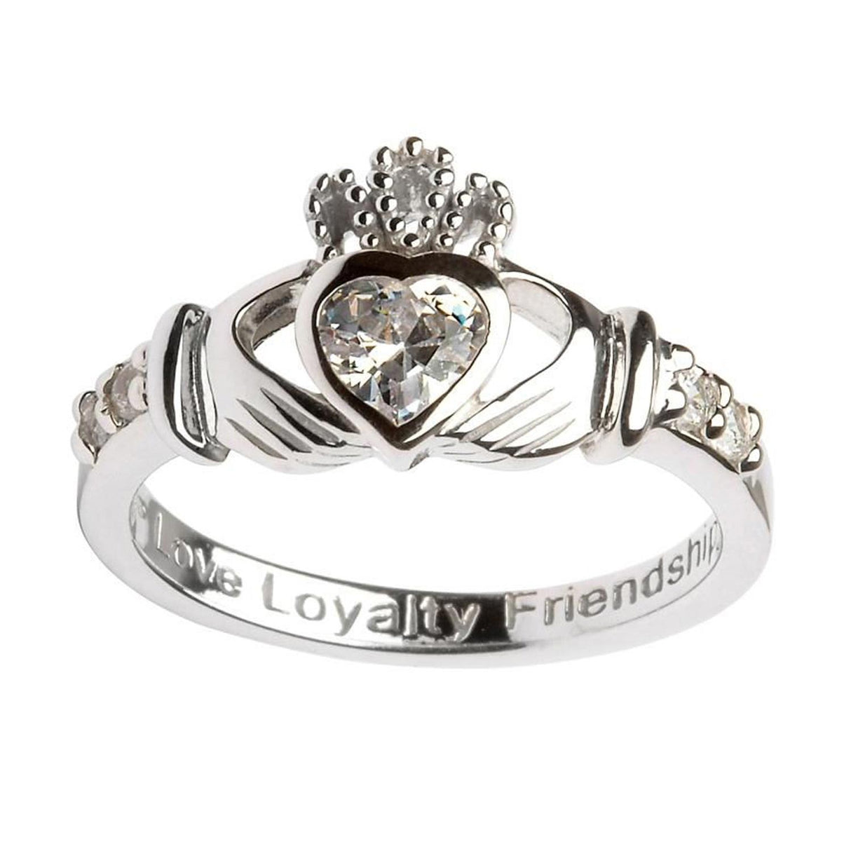 Irish Claddagh Ring - Sterling Silver with April Birthstone - Creative Irish Gifts