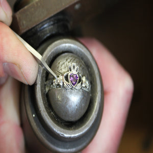 Irish Claddagh Ring - Sterling Silver with February Birthstone - Creative Irish Gifts