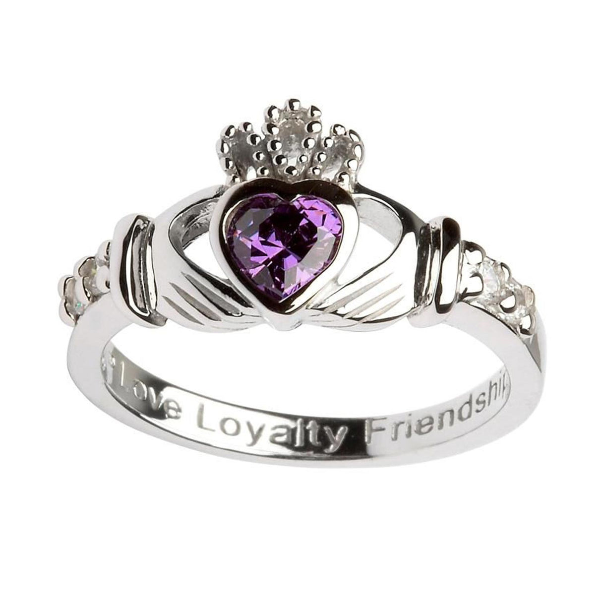 Irish Claddagh Ring - Sterling Silver with February Birthstone - Creative Irish Gifts