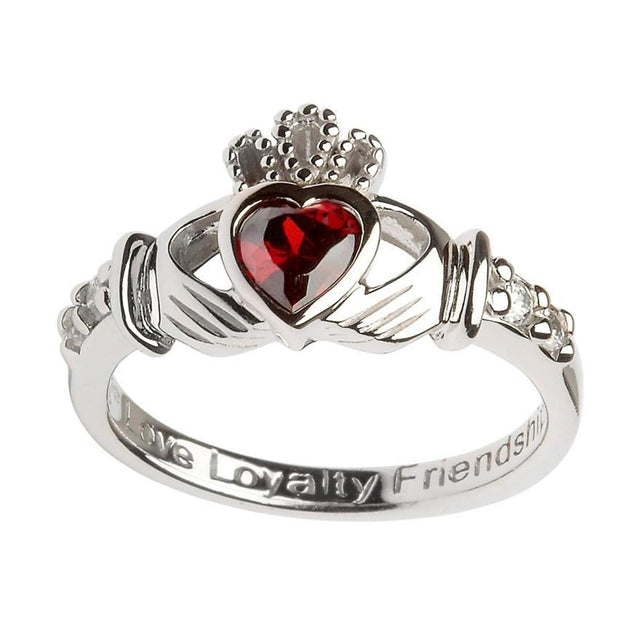 Irish Claddagh Ring - Sterling Silver with January Birthstone - Creative Irish Gifts