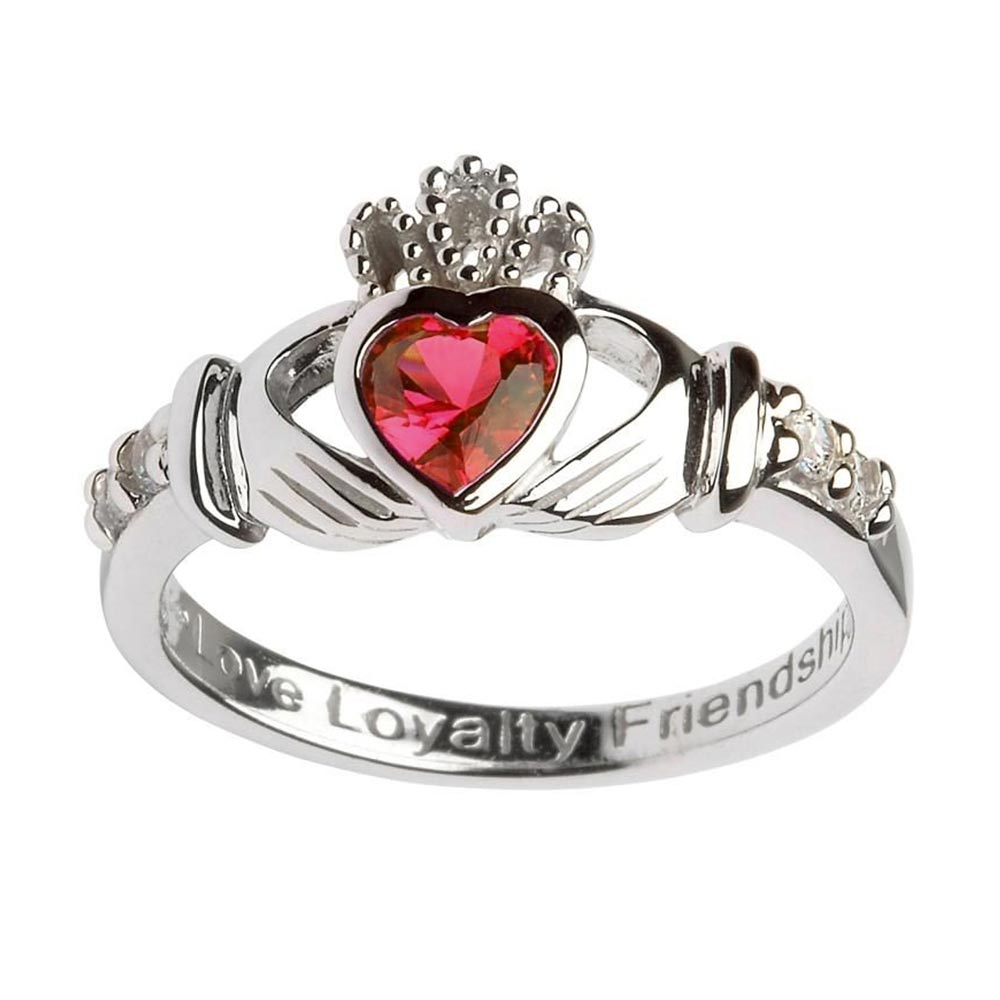 Irish Claddagh Ring - Sterling Silver with July Birthstone - Creative Irish Gifts