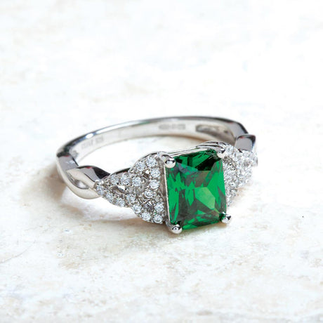 Green Crystal Celtic Trinity Ring - Creative Irish Gifts