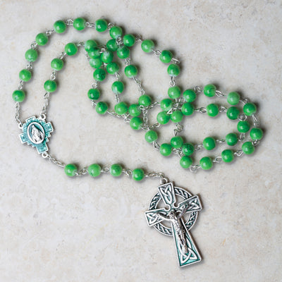 Green Marble Rosary - Celtic Cross - Creative Irish Gifts