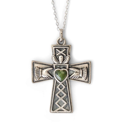 Connemara Marble Claddagh Cross Necklace - Creative Irish Gifts