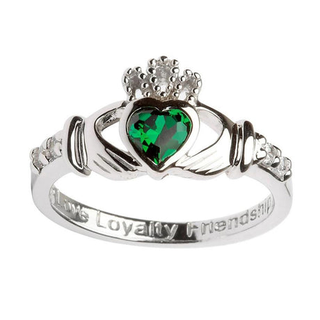 Irish Claddagh Ring - Sterling Silver with May Birthstone - Creative Irish Gifts