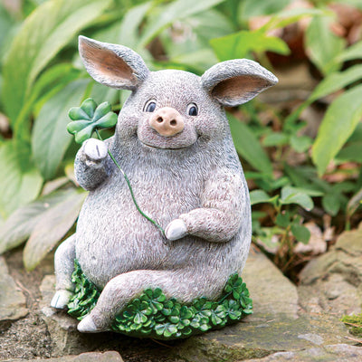 Pig Holding Shamrocks Garden Statue - Creative Irish Gifts