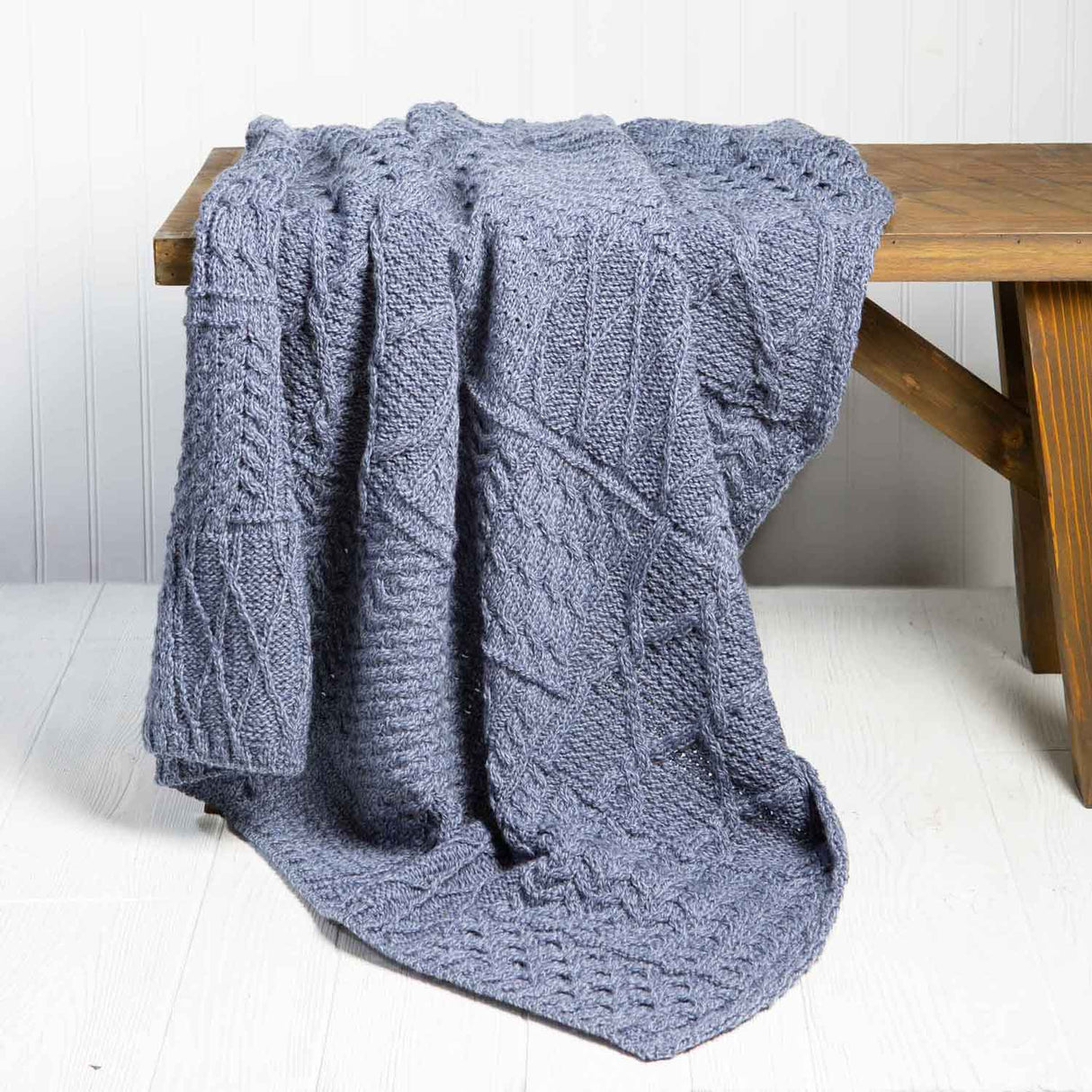 Aran Knit Patchwork Blanket- Charcoal - Creative Irish Gifts