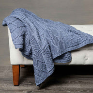 Aran Knit Patchwork Blanket- Blue - Creative Irish Gifts