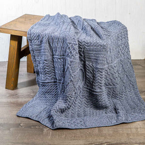 Aran Knit Patchwork Blanket- Blue - Creative Irish Gifts