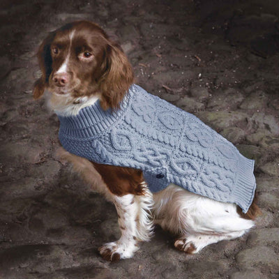 Dog Aran Knit Sweater, Denim Blue - Creative Irish Gifts