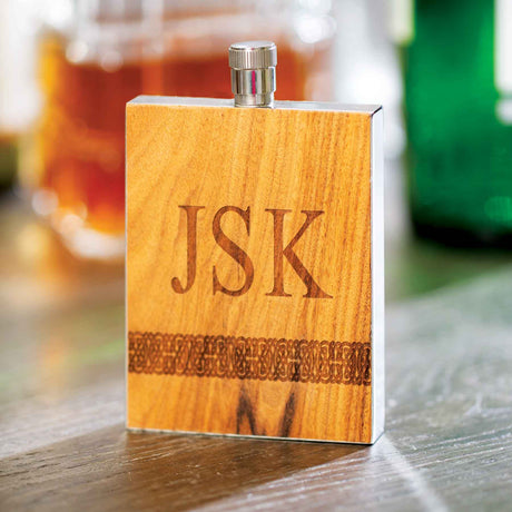 Personalized Wood Grain Whiskey Flask - Creative Irish Gifts