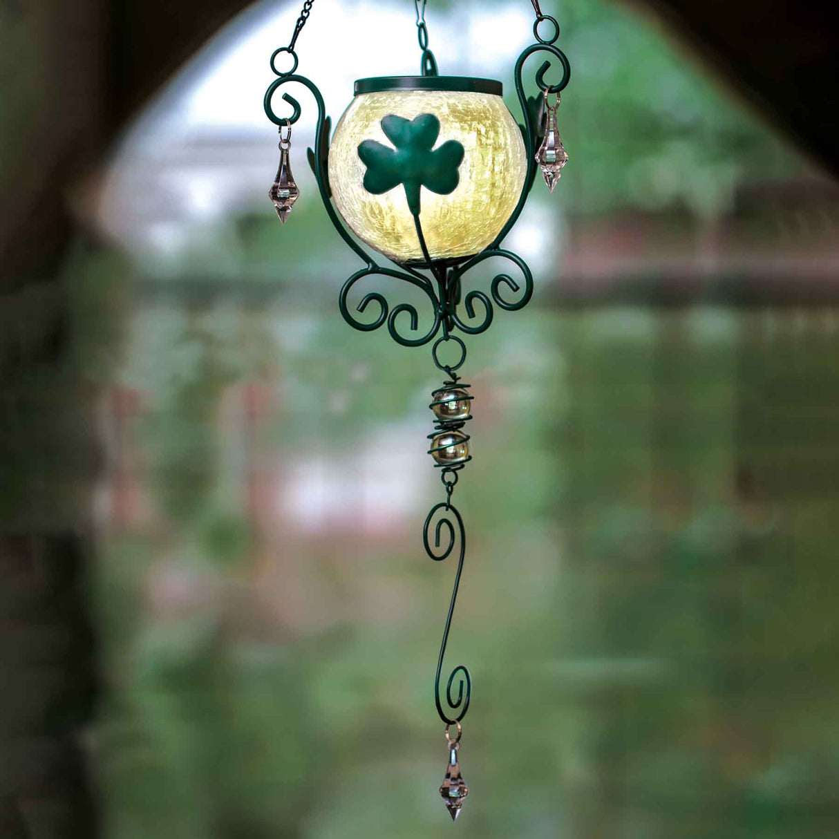 Shamrock Hanging Solar Lantern with Batteries Creative Irish Gifts