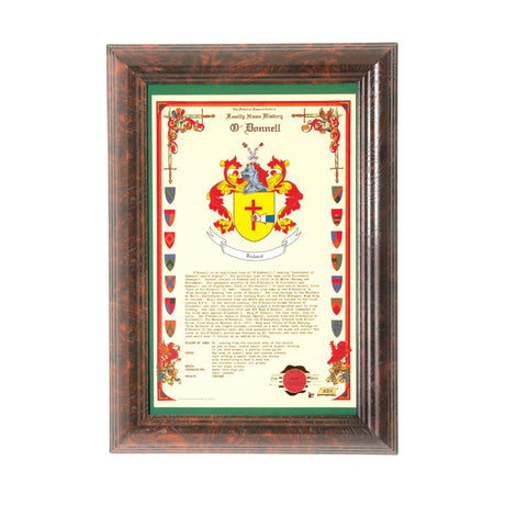 Framed Family Crest & Coat of Arms - Surname History Wall Decor - Creative Irish Gifts