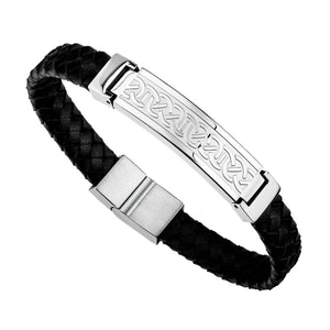 Steel and Black Leather Celtic Knot Bracelet Studio Creative Irish Gifts