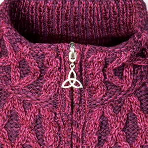 Z4689-PUR Men's Aran Cable Shawl Neck Zip Cardigan, Gray Closely Creative Irish gift