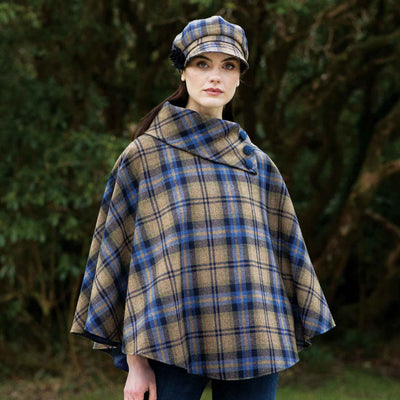 Blue and Tan Tweed Poncho - Creative Irish Gifts