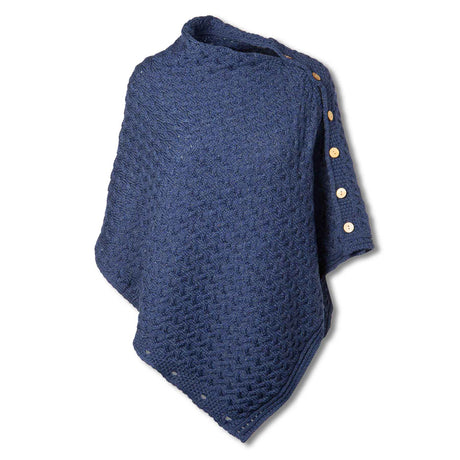 Irish Aran Sweater Poncho, Navy - Creative Irish Gifts