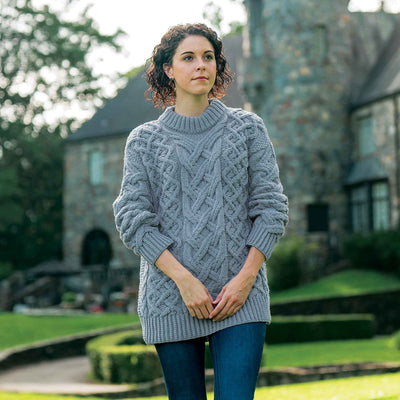 Oversized Aran Knit Sweater, Blue - Creative Irish Gifts