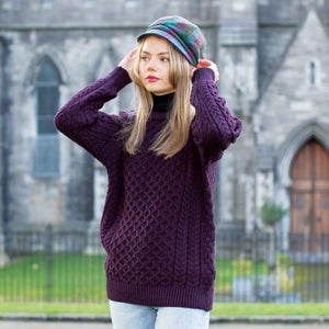 Classic Crewneck Aran Sweater- Plum - Creative Irish Gifts