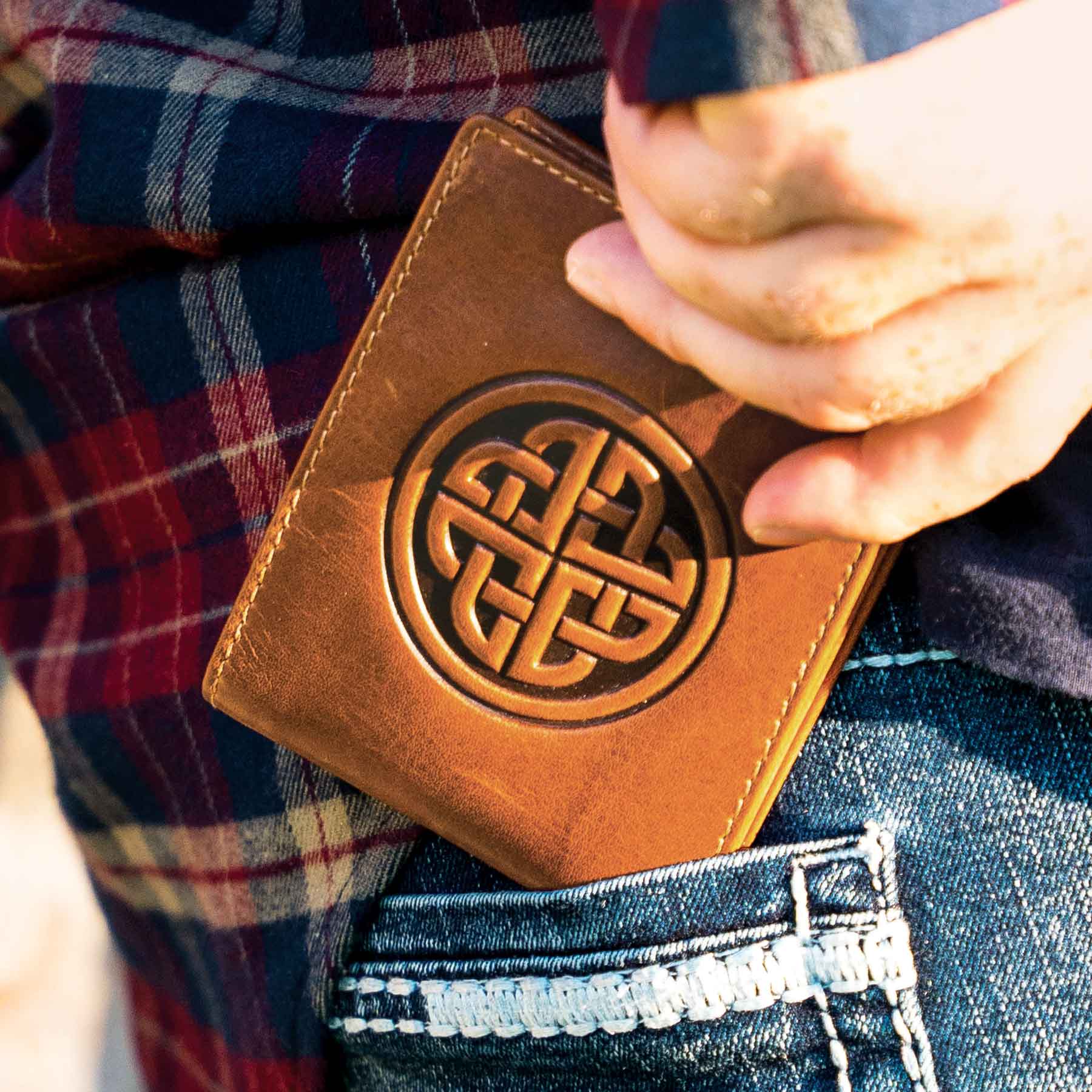 The Irish Boutique-Tri Fold Leather Celtic Black Wallet