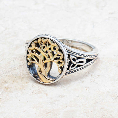 Celtic Tree of Life Ring - 10k Gold and Sterling Silver - Creative Irish Gifts